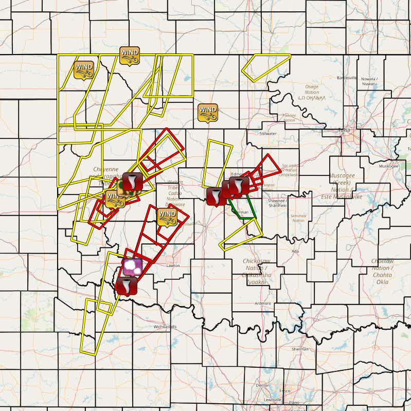 Local Storm Report Map and Warning Polygons for the October 12, 2021 Severe Weather Event in the NWS Norman Forecast Area