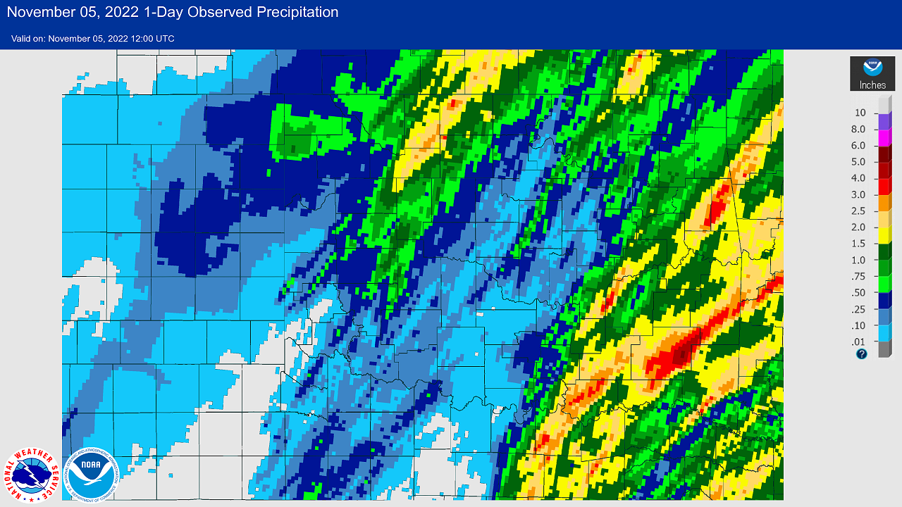 24-hour Multisensor Precipitation Totals ending at 6:00 am CST on November 5, 2022