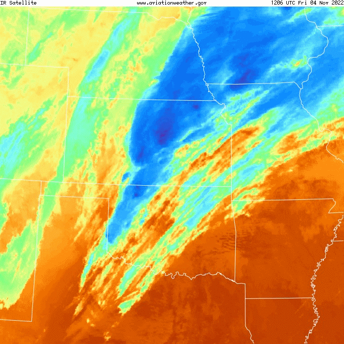 Regional Infrared Satellite Loop (Color Scale) from 7:06 am - 11:51 pm CDT on November 4, 2022