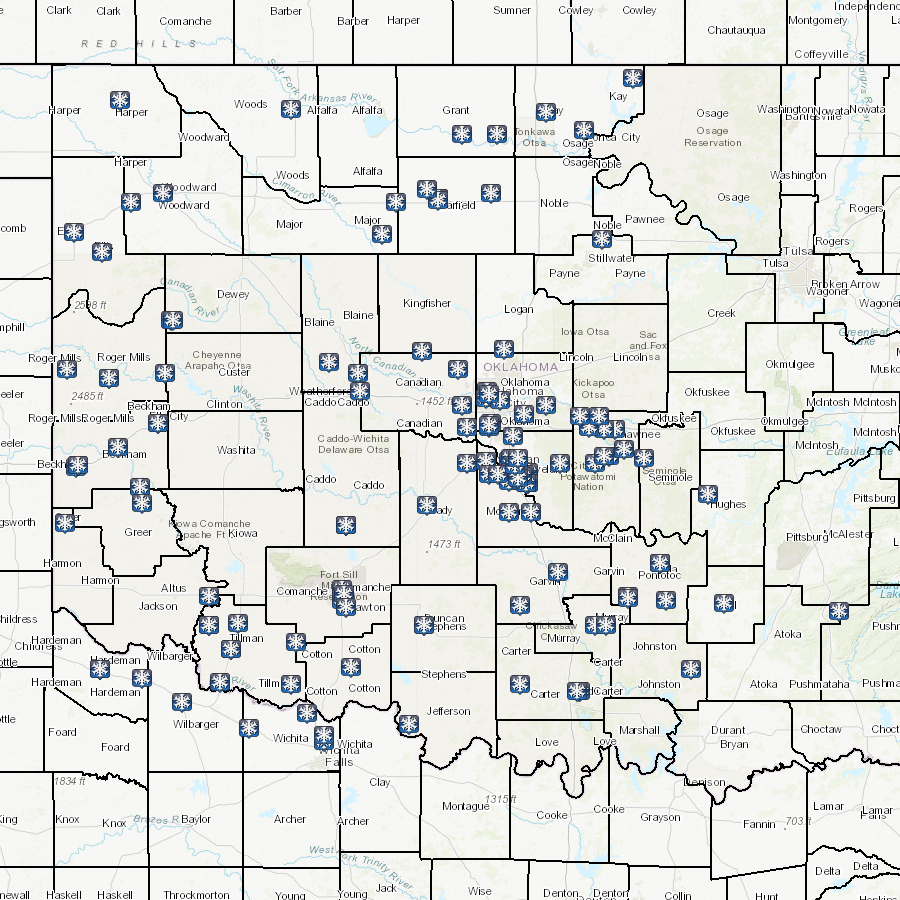 Local Storm Report Snowfall Amounts for the January 24, 2023 Snowfall Event in Central/Western Oklahoma