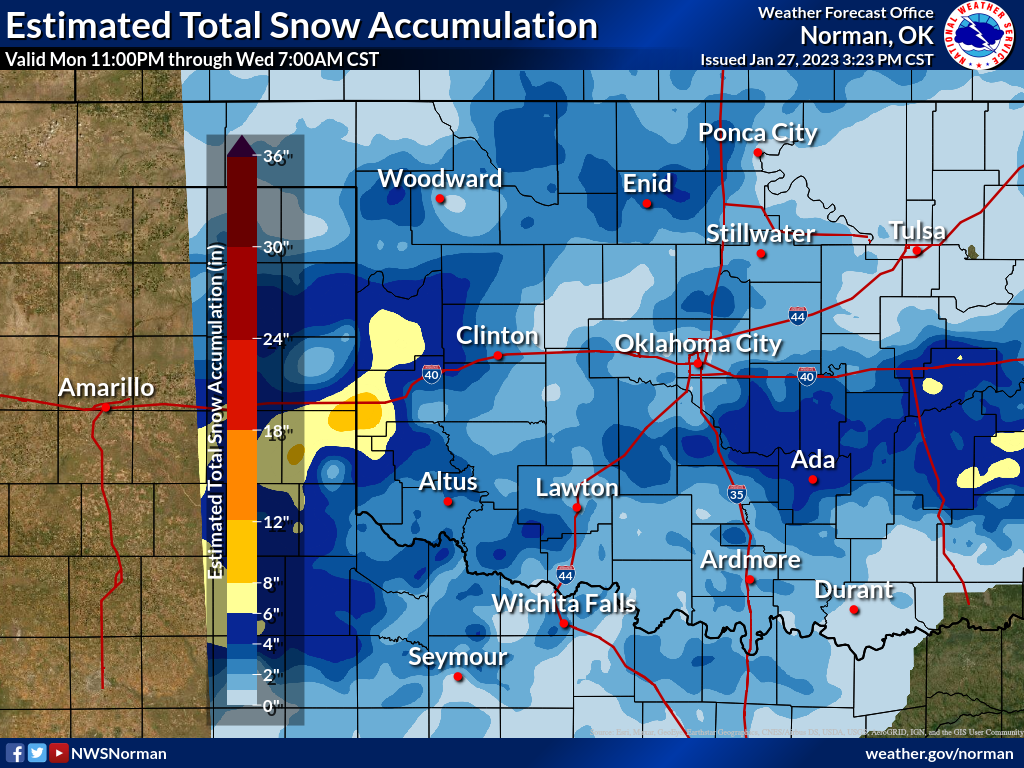 Total Snowfall Amounts for the January 24, 2023 Snowfall Event in Central/Western Oklahoma