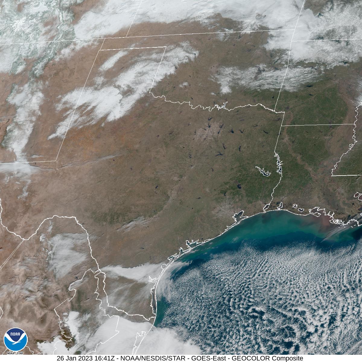 Geocolor Visible Satellite Image of the Southern U.S. Plains Region  at 10:41 am CST on January 26, 2023