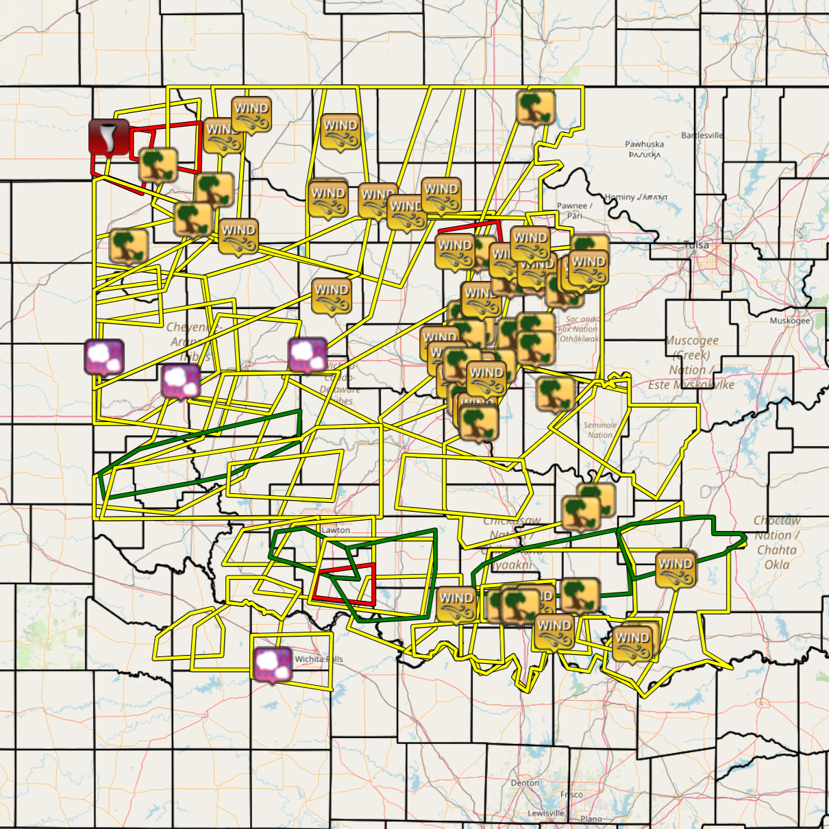 Local Storm Report Map and Warning Polygons for the June 17-18, 2023 Severe Weather Event in the NWS Norman Forecast Area