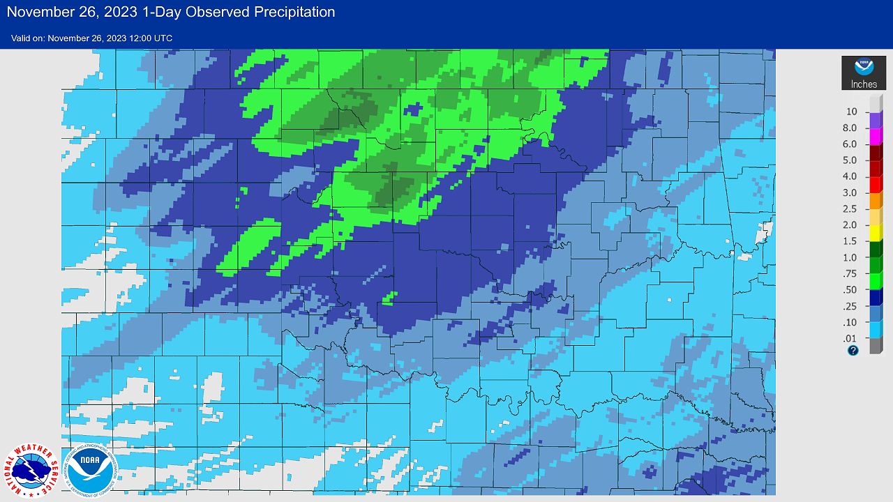 24-hr Precipitation Amounts Ending at 6 AM CST on November 26, 2022 Snowfall Event in Western/Northern Oklahoma