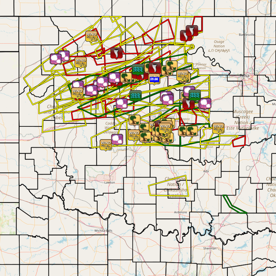 Local Storm Report Map for the May 6, 2024 Severe Weather and Tornado Outbreak in the NWS Norman Forecast Area