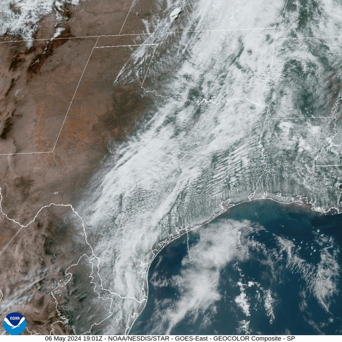 Regional GeoColor Satellite Loop from 2:01 pm CDT to 8:01 pm CDT on May 6, 2024