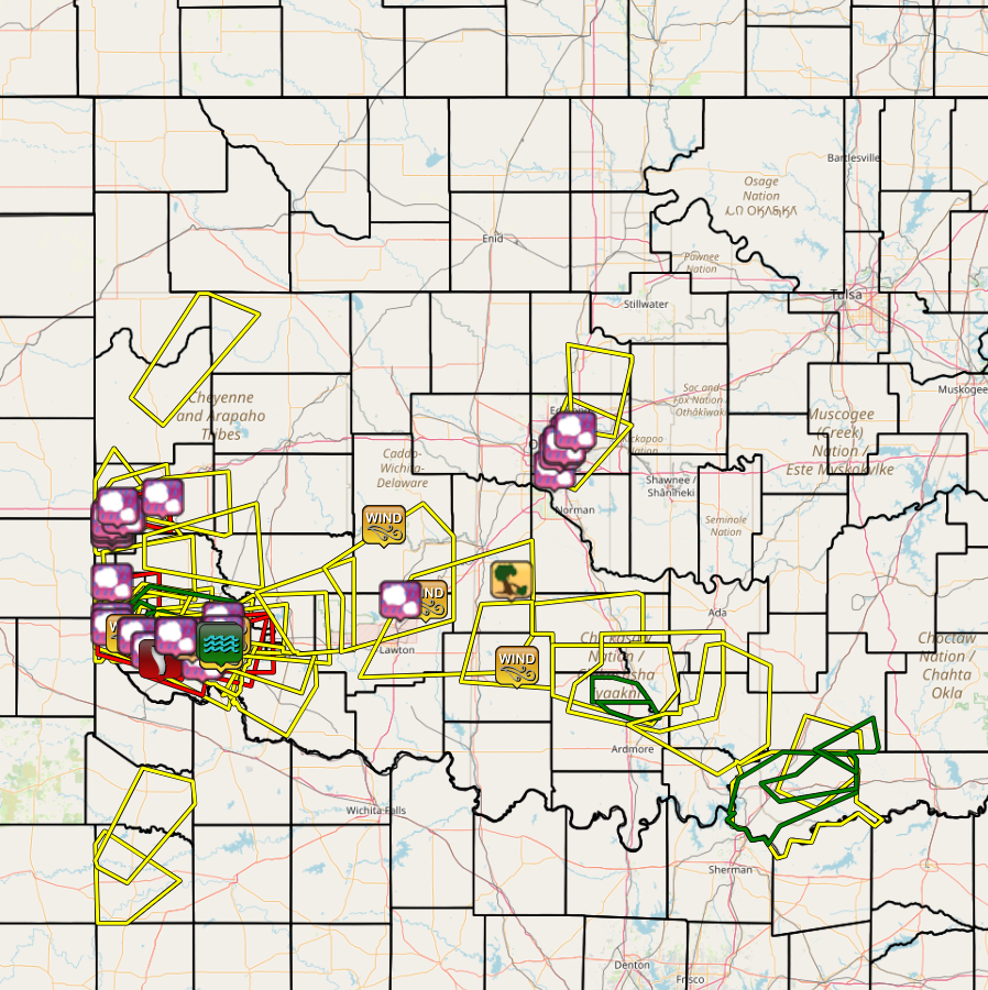 Local Storm Report Map for The May 23, 2024 Severe Weather Event in the NWS Norman Forecast Area