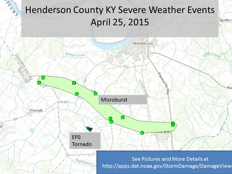 Map of Henderson County KY severe weather events from April 25, 2015
