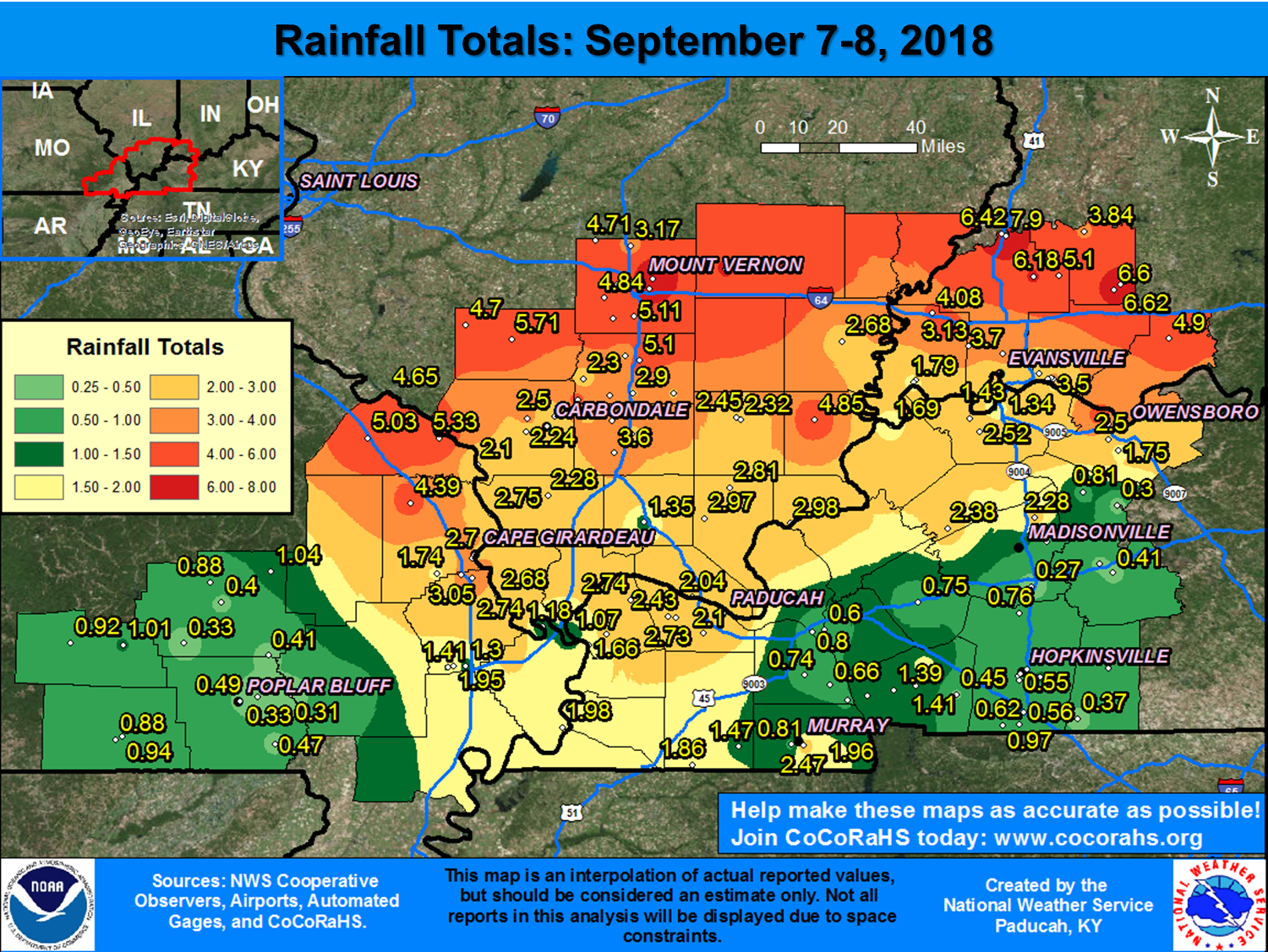 Rainfall totals for Sept. 7-8