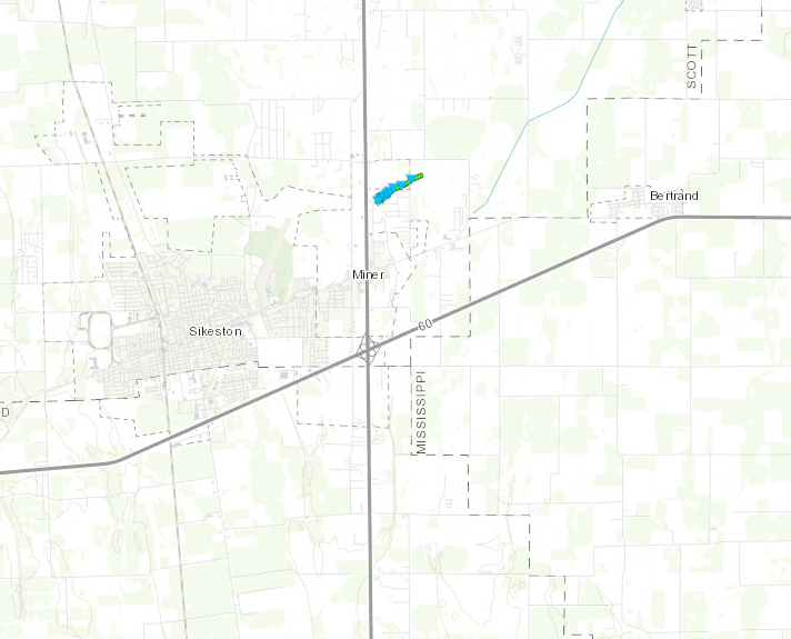 Track Map of Miner, MO tornado