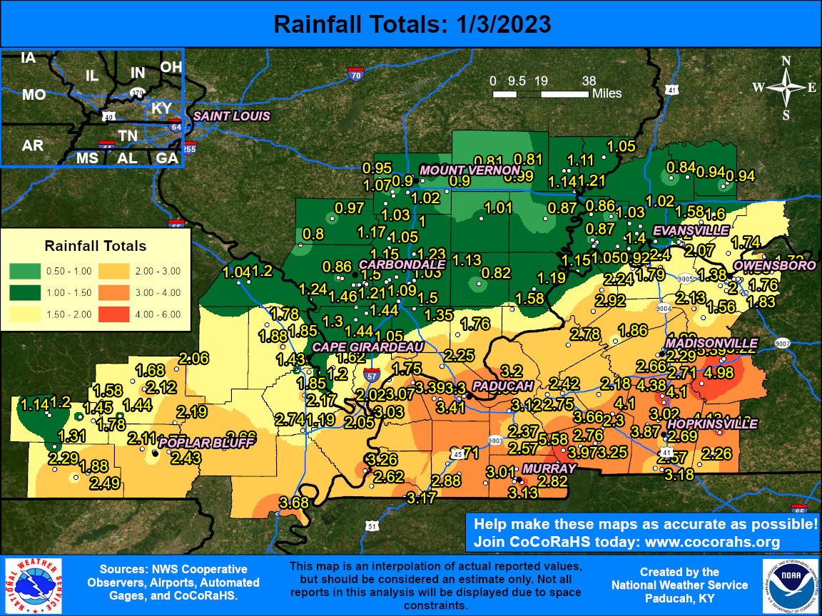 Rainfall map for Jan. 2-3