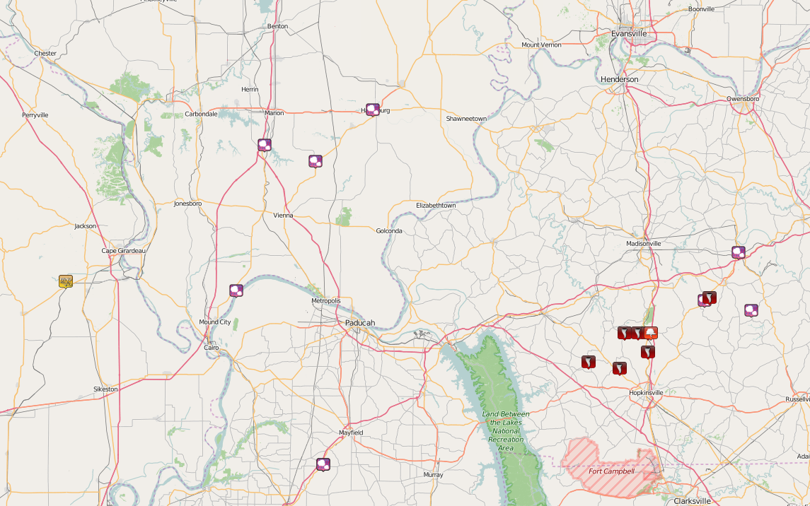 map of damage reports on March 27, 2016