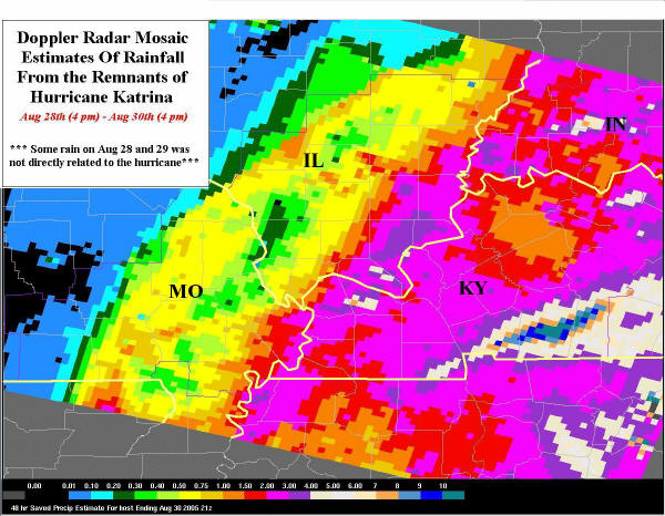 Radar estimate of rainfall amounts before and during Katrina
