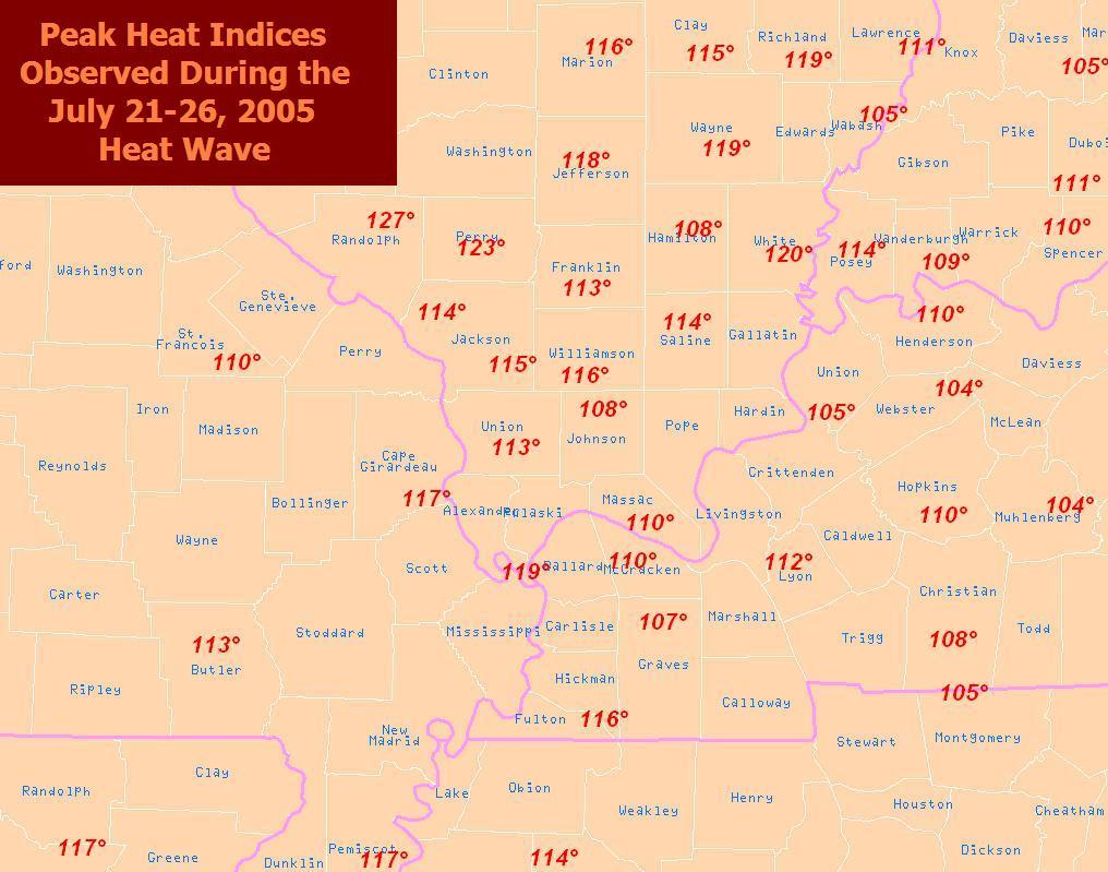 Graphic of peak heat indices during the July heat wave
