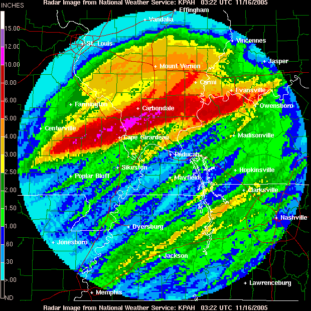 Radar-generated rainfall map for Nov. 14 flood event