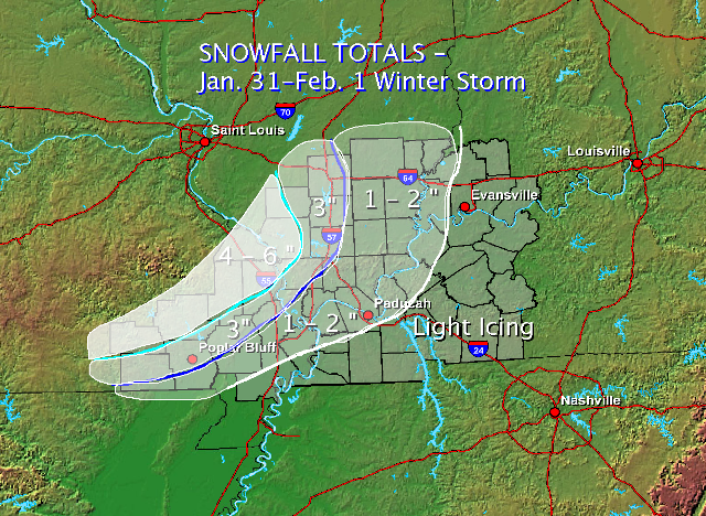 Map of snowfall accumulations on Jan. 31
