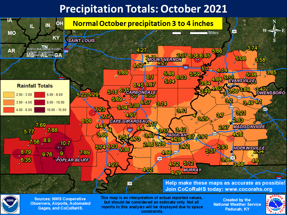 Map of monthly precipitation totals