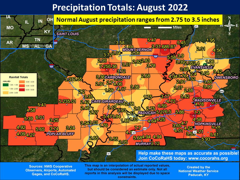 Map of monthly precipitation totals