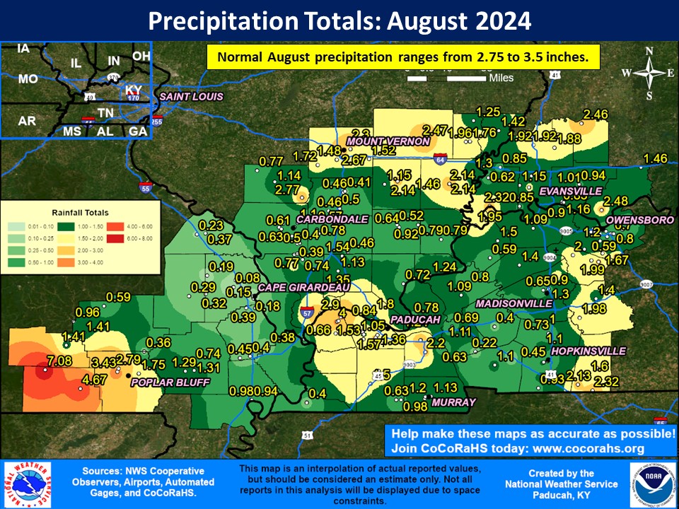 Map of monthly precipitation totals