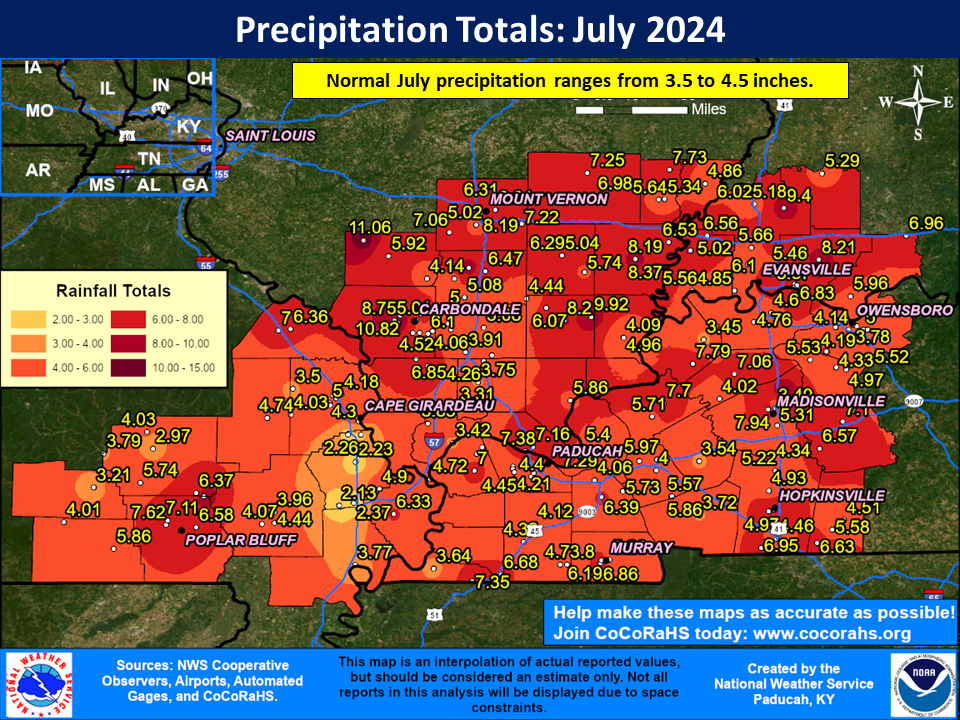 Map of monthly precipitation totals