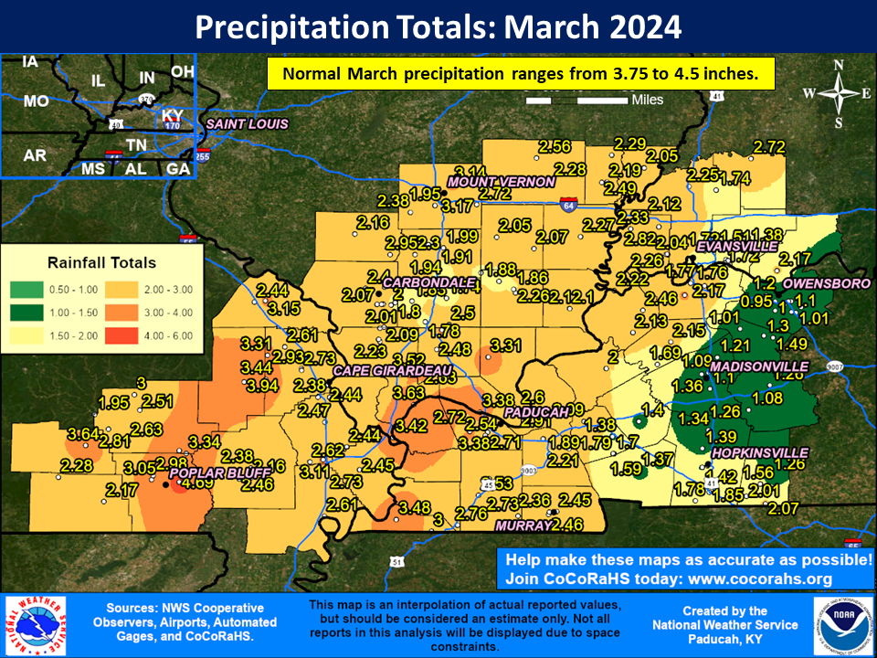 Map of monthly precipitation totals