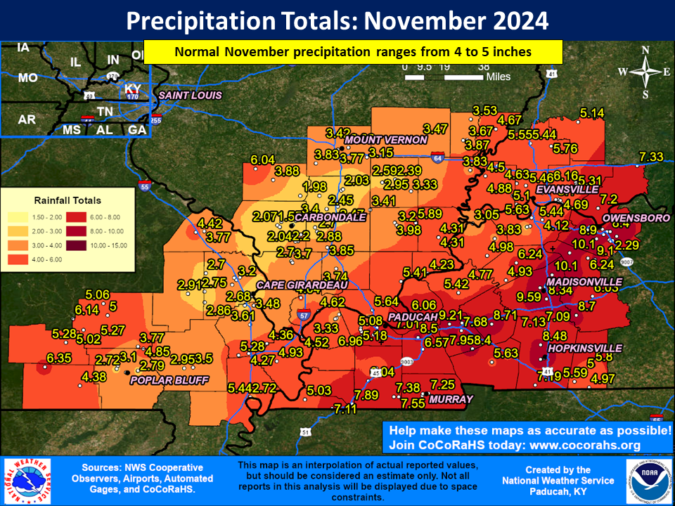 Map of monthly precipitation totals