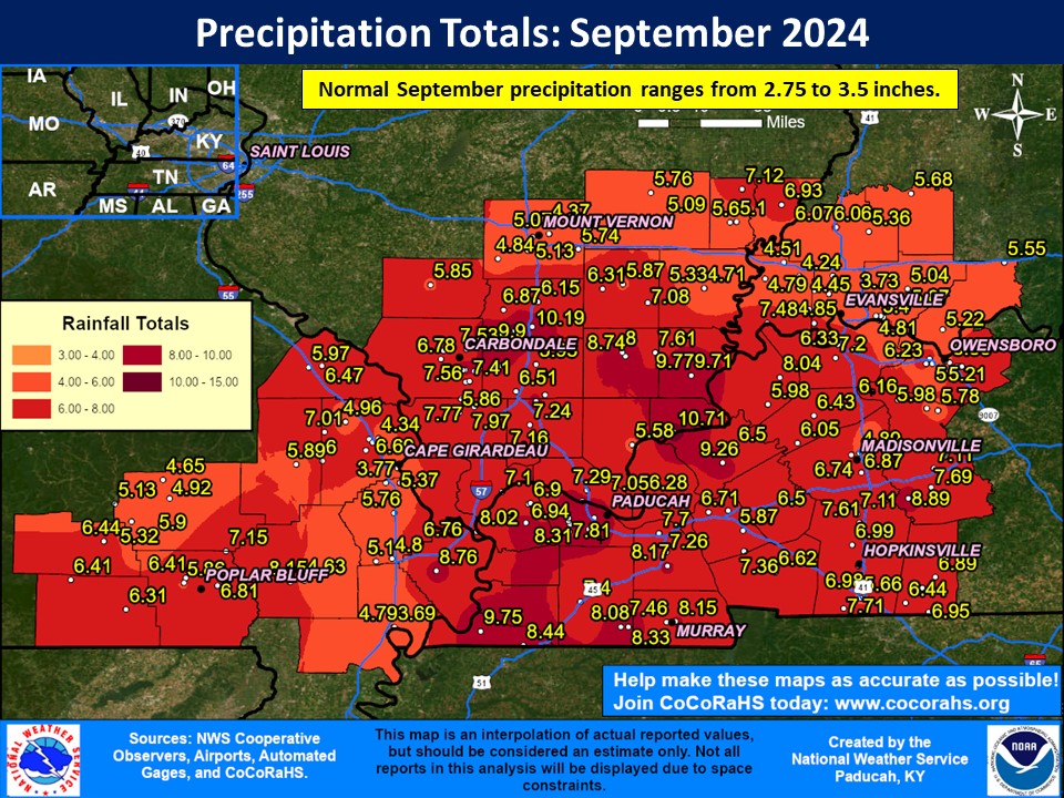 Map of monthly precipitation totals