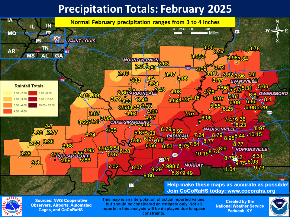 Map of monthly precipitation totals