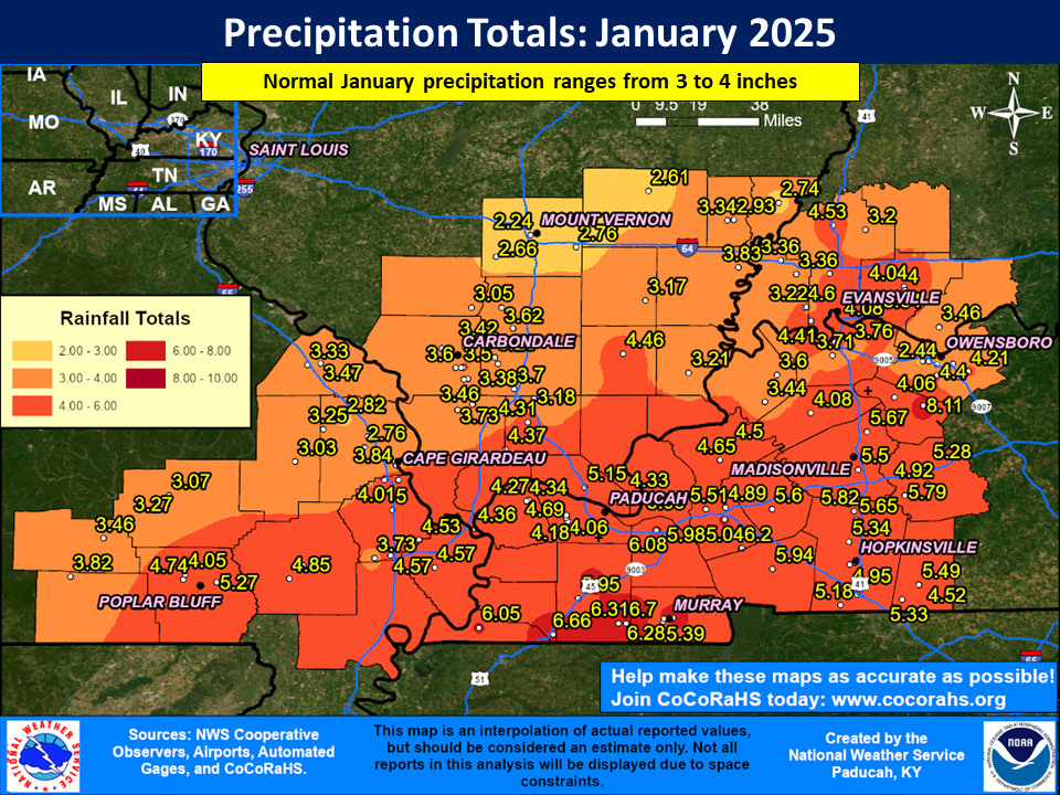 Map of monthly precipitation totals