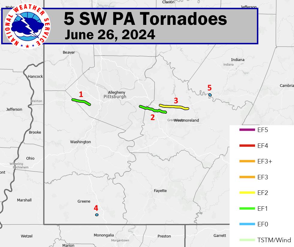 Overview image of June 26th confirmed tornadoes