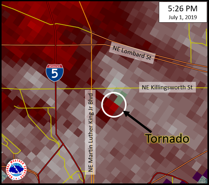 Velocity couplet showing tornado on radar