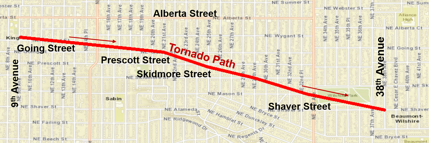 Tornado Path in NE Portland