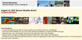 Event summary example - August 10, 2007 Severe Weather Event Summary - click to open