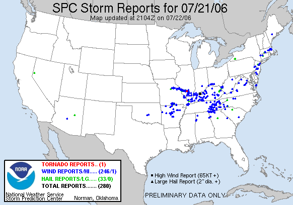 Storm reports for July 21, 2006