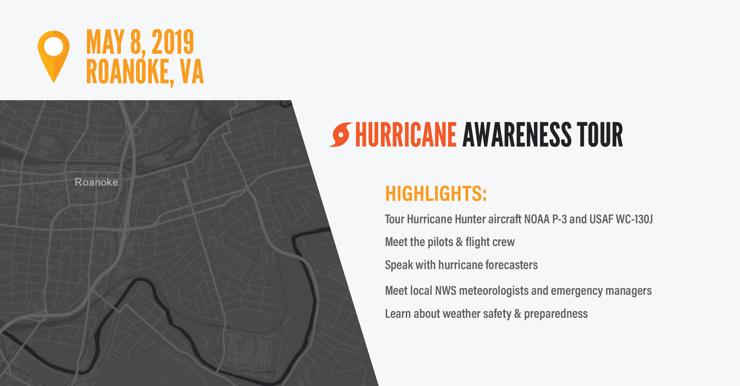 This image advertises the 2019 Hurricane Awareness Tour at Roanoke. Virginia