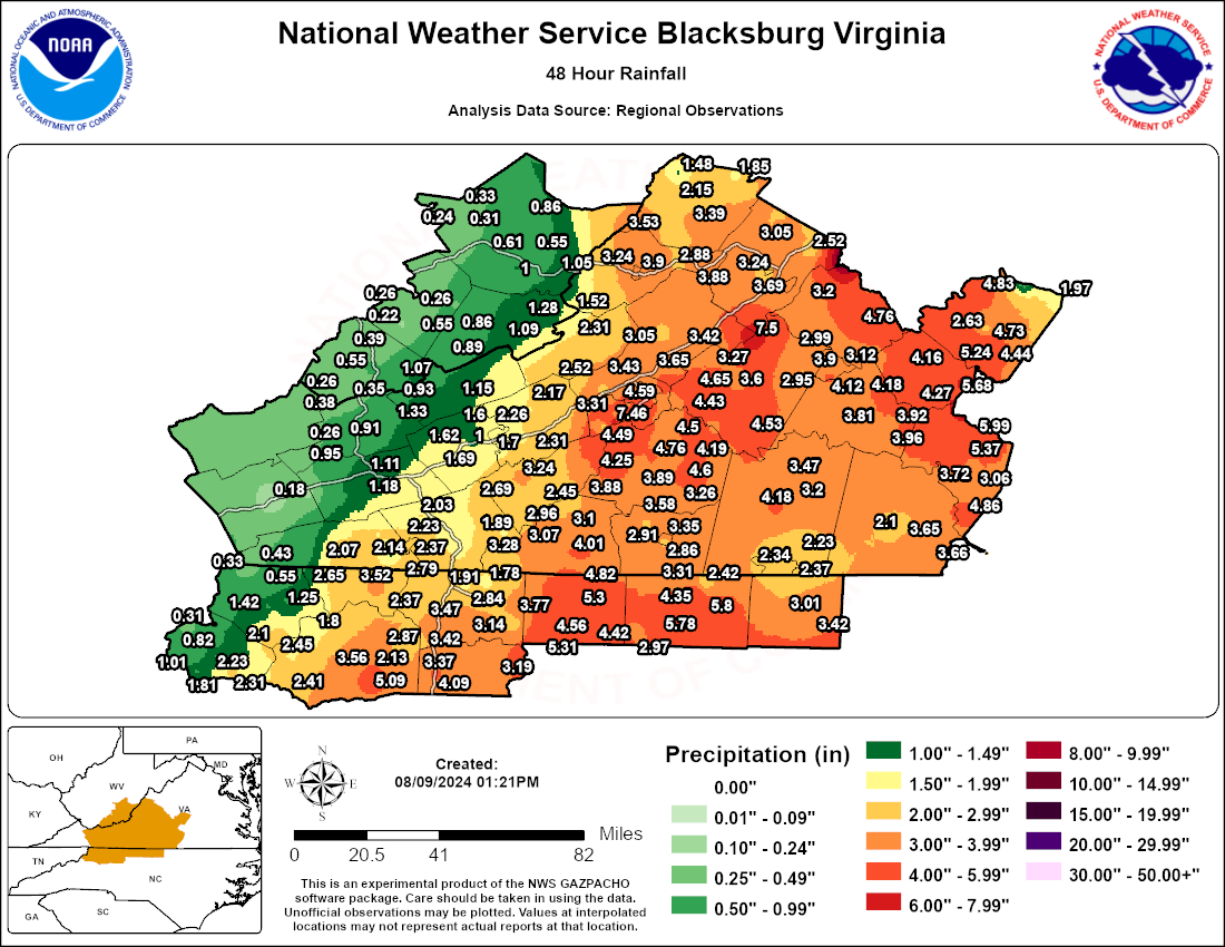 Rainfall Totals From Debby