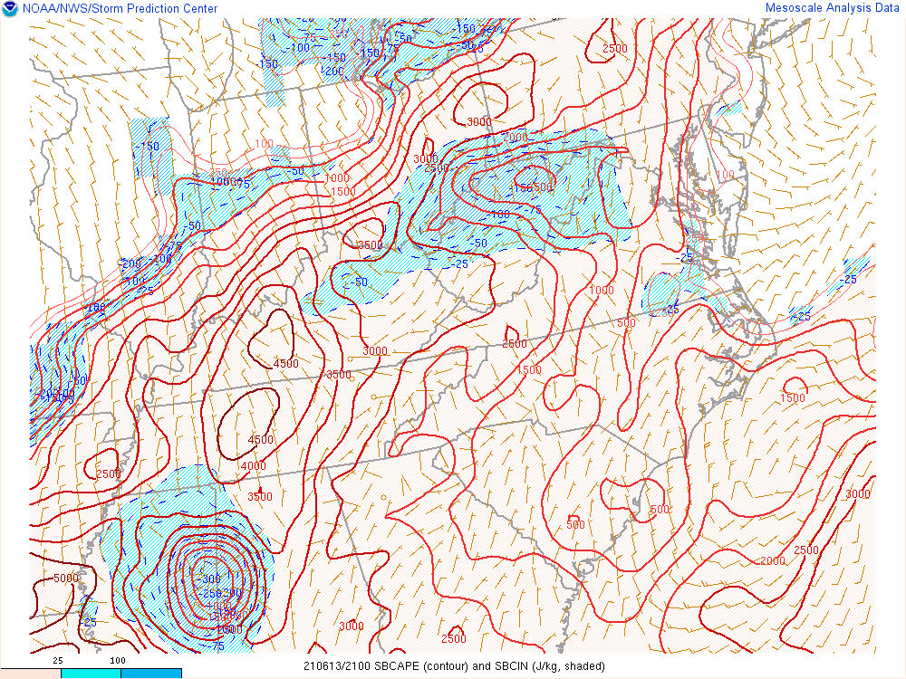 Surface based CAPE the afternoon ahead of storms.