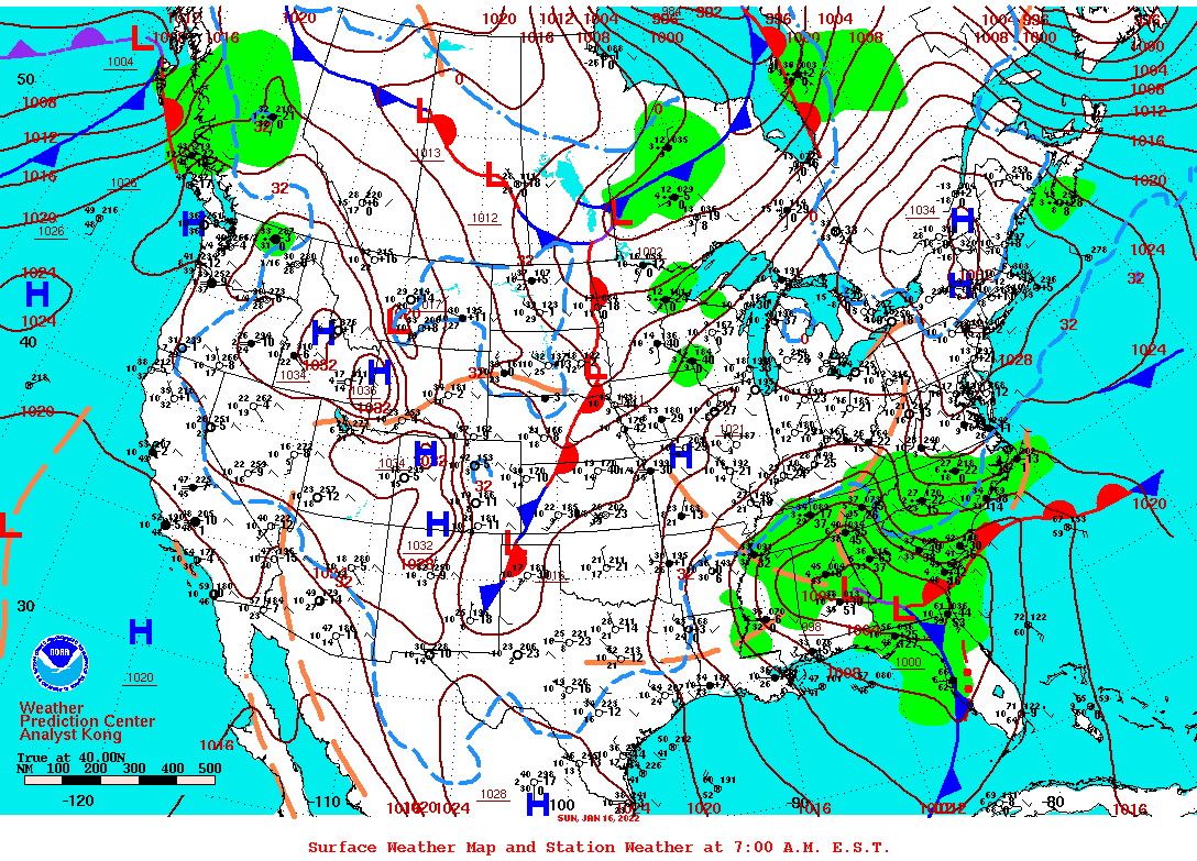 7am Jan 16th Surface Map