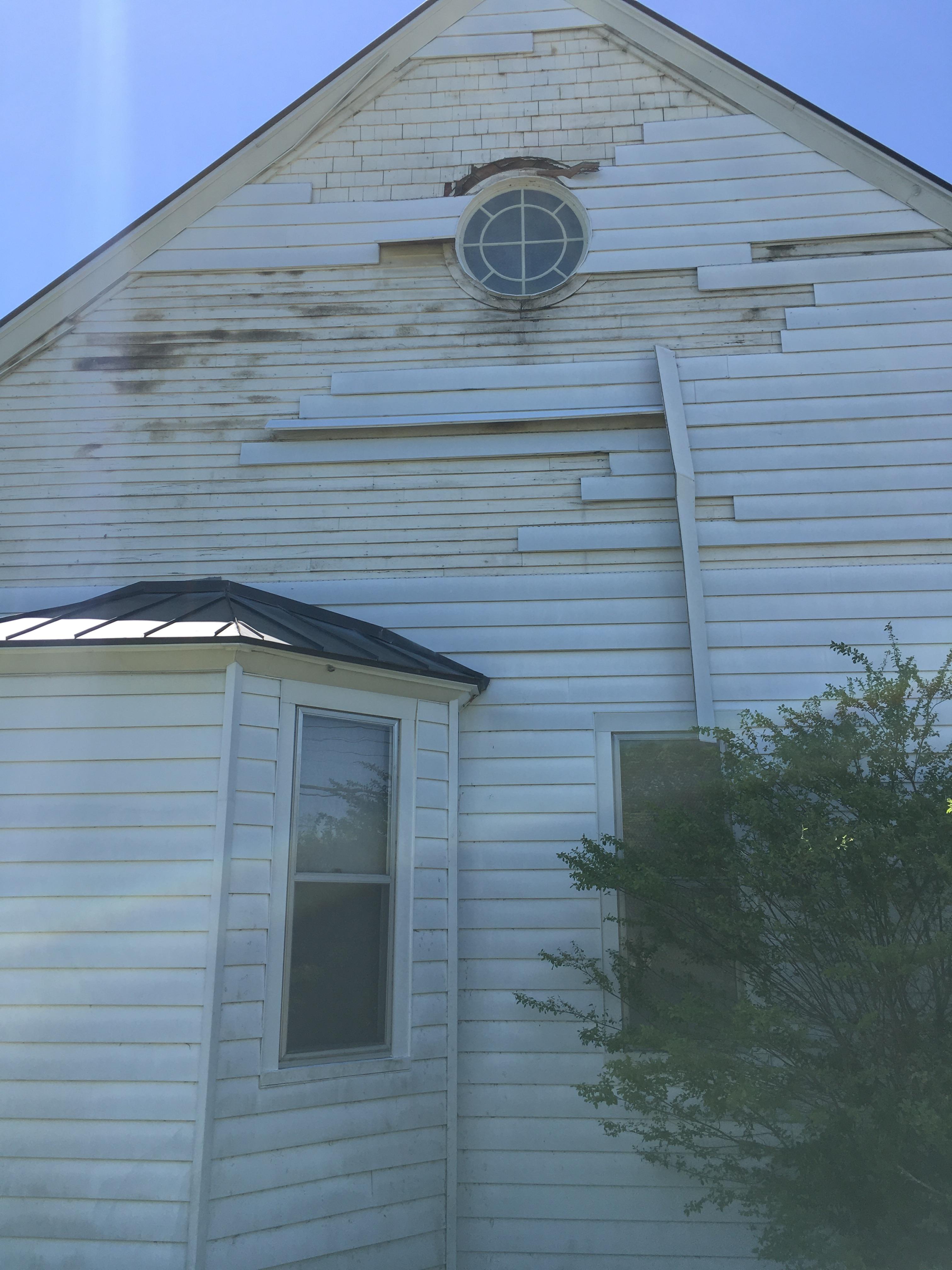 Damage to siding of church in Fairfield, VA