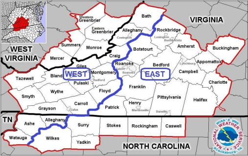 This is a map of the NWS Blacksburg Forecast Area