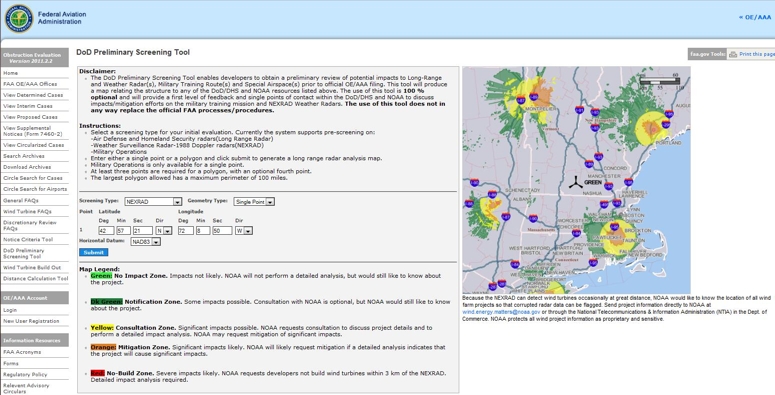 Example of the NEXRAD tool on the DoD Preliminary Screening Tool