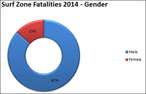 2014 fatalities by gender, 875 male, 13% female
