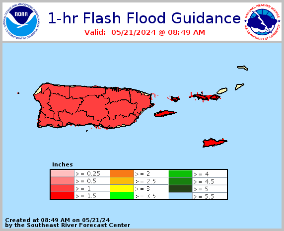 1 hour flash flood guidance for Puerto Rico