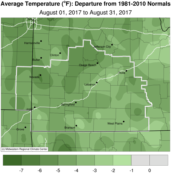 August 2017 Average Temperature Departure from Normal