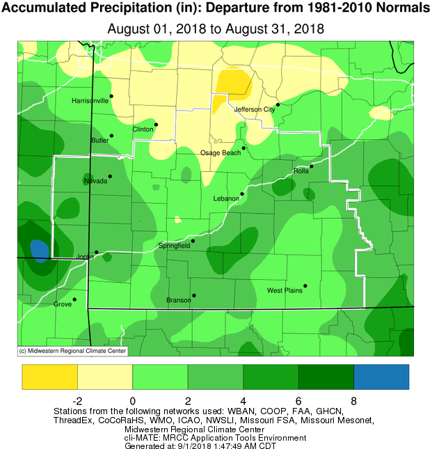 August 2018 Precipitation Departure from Normal