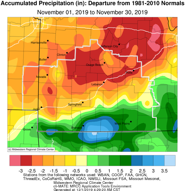 November 2019 Precipitation Departure from Normal