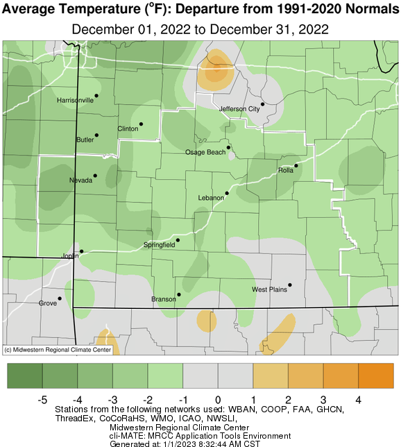 December 2022 Average Temperature Departure from Normal