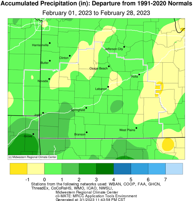 February 2023 Precipitation Departure from Normal