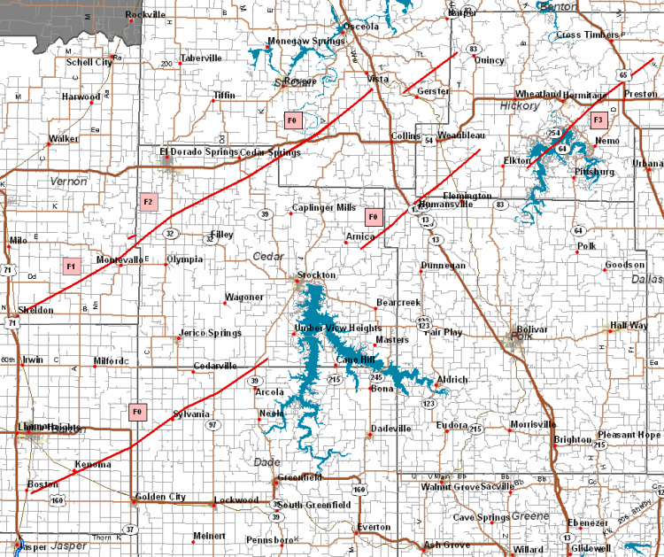 west central missouri tornado track map