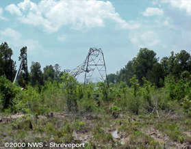 Damage to an electrical transmission tower in Natchitoches Parish